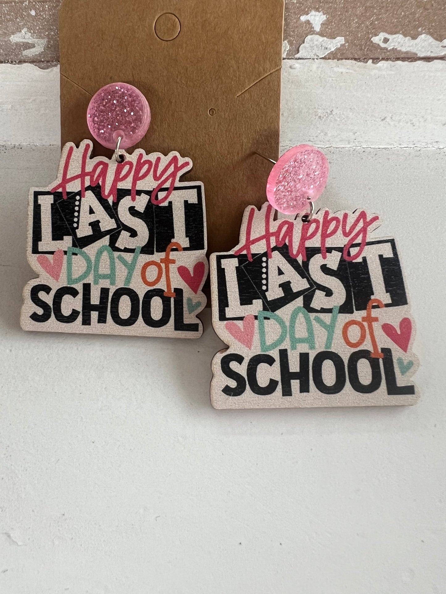 Happy Last Day of School Wood Earrings