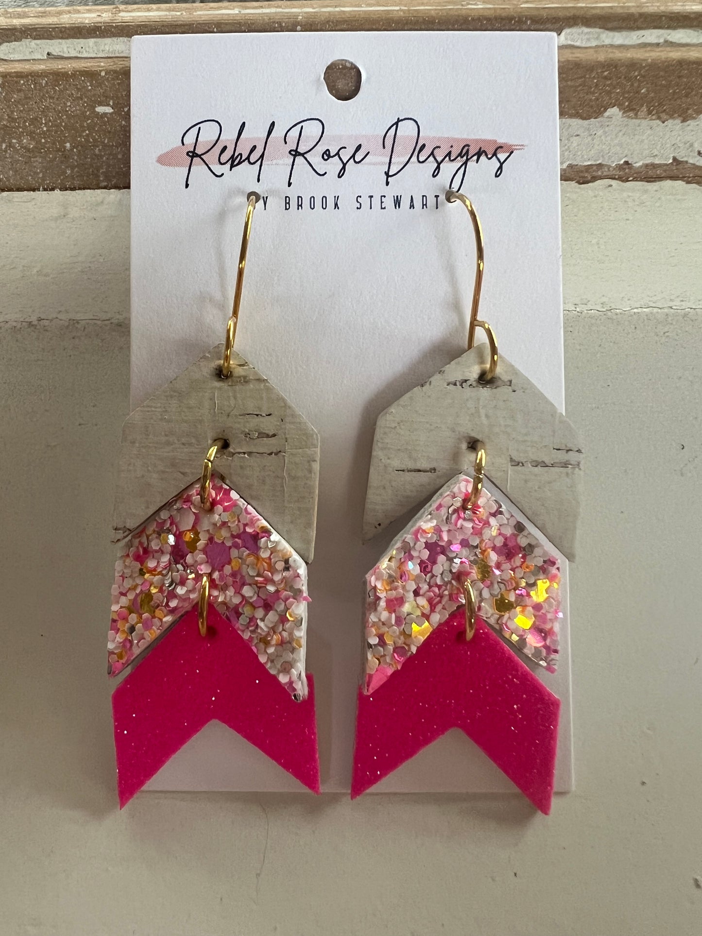 Chevron Hot Pink Glitter Earrings