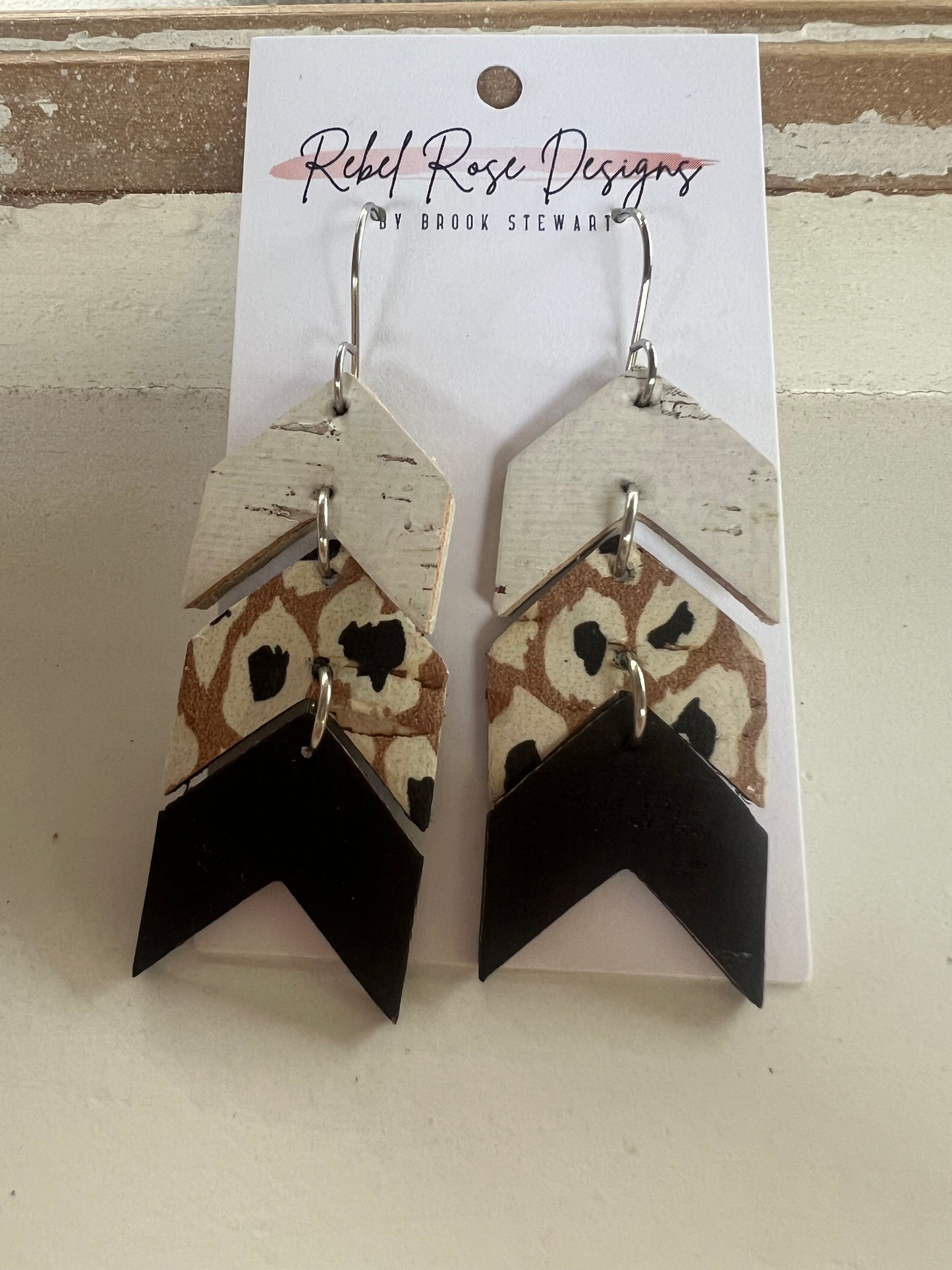Chevron Black and Tan Cheetah Earrings