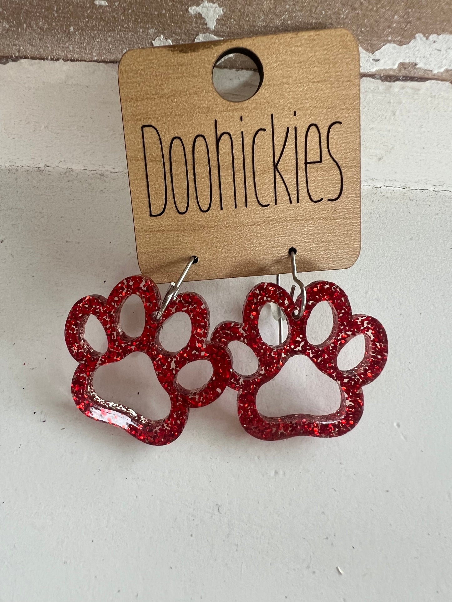 1” Glitter Paw Earrings