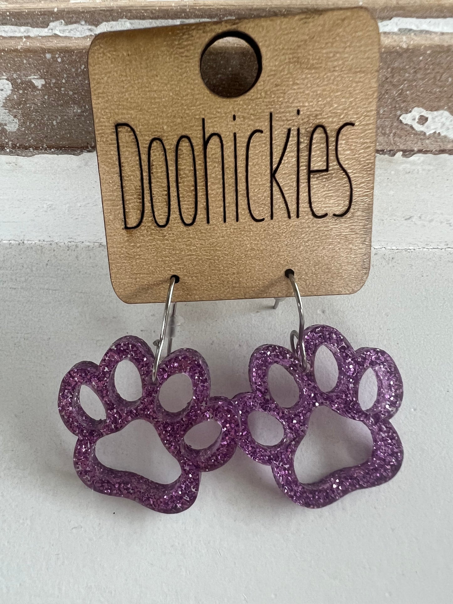 1” Glitter Paw Earrings