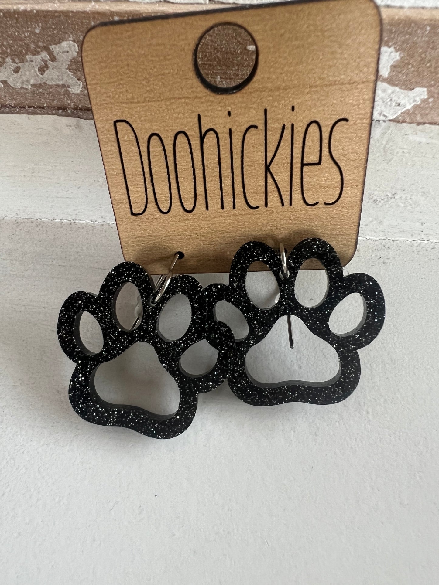 1” Glitter Paw Earrings