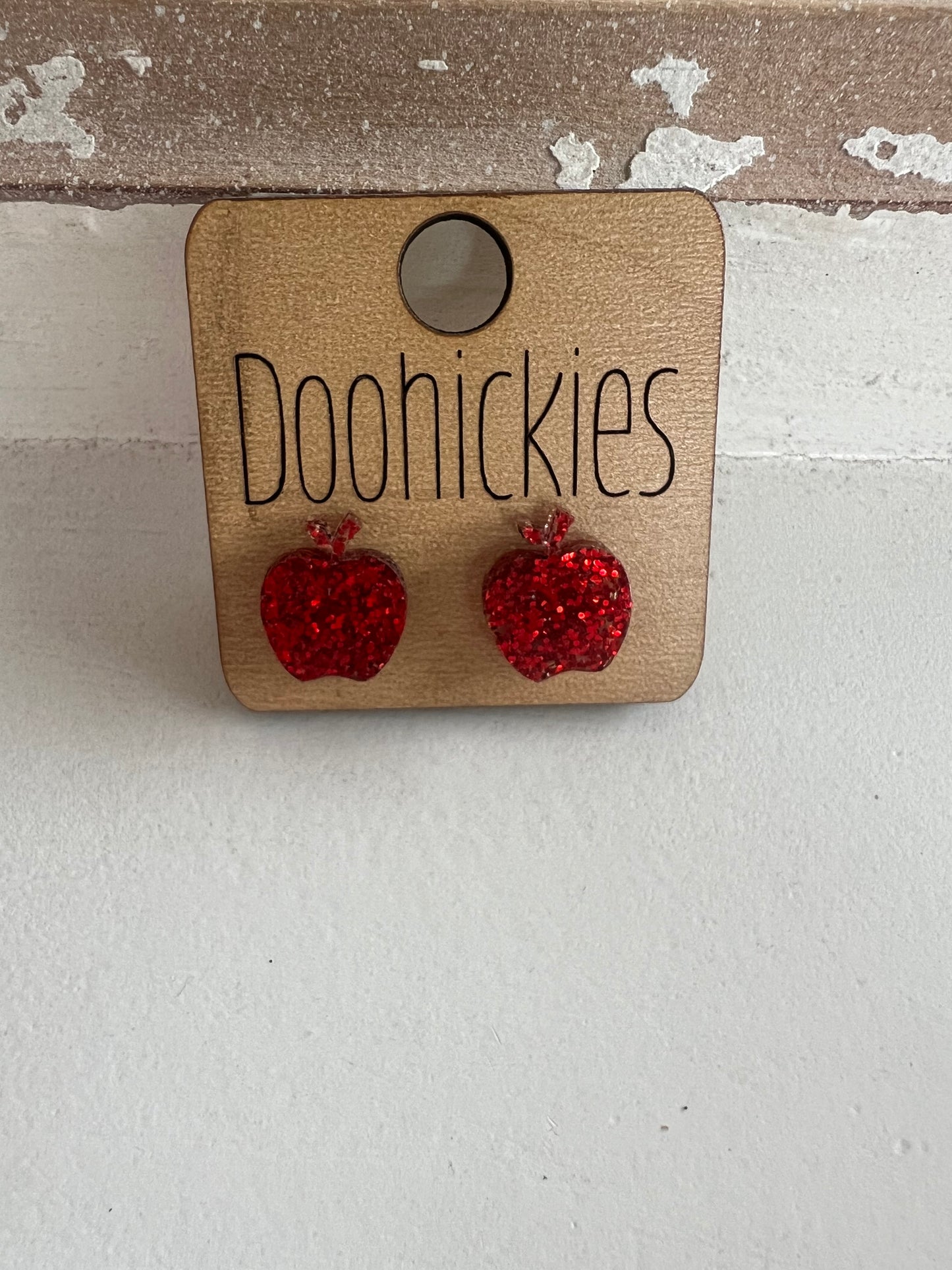 Glitter Red Apple Stud Earrings