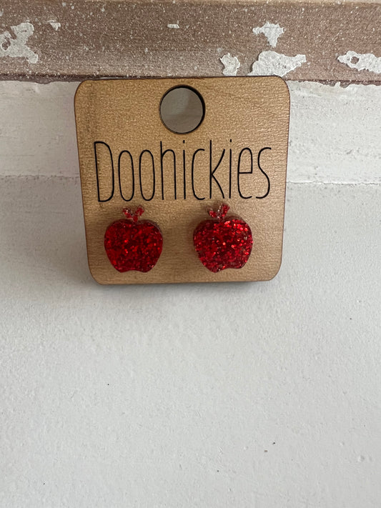 Glitter Red Apple Stud Earrings