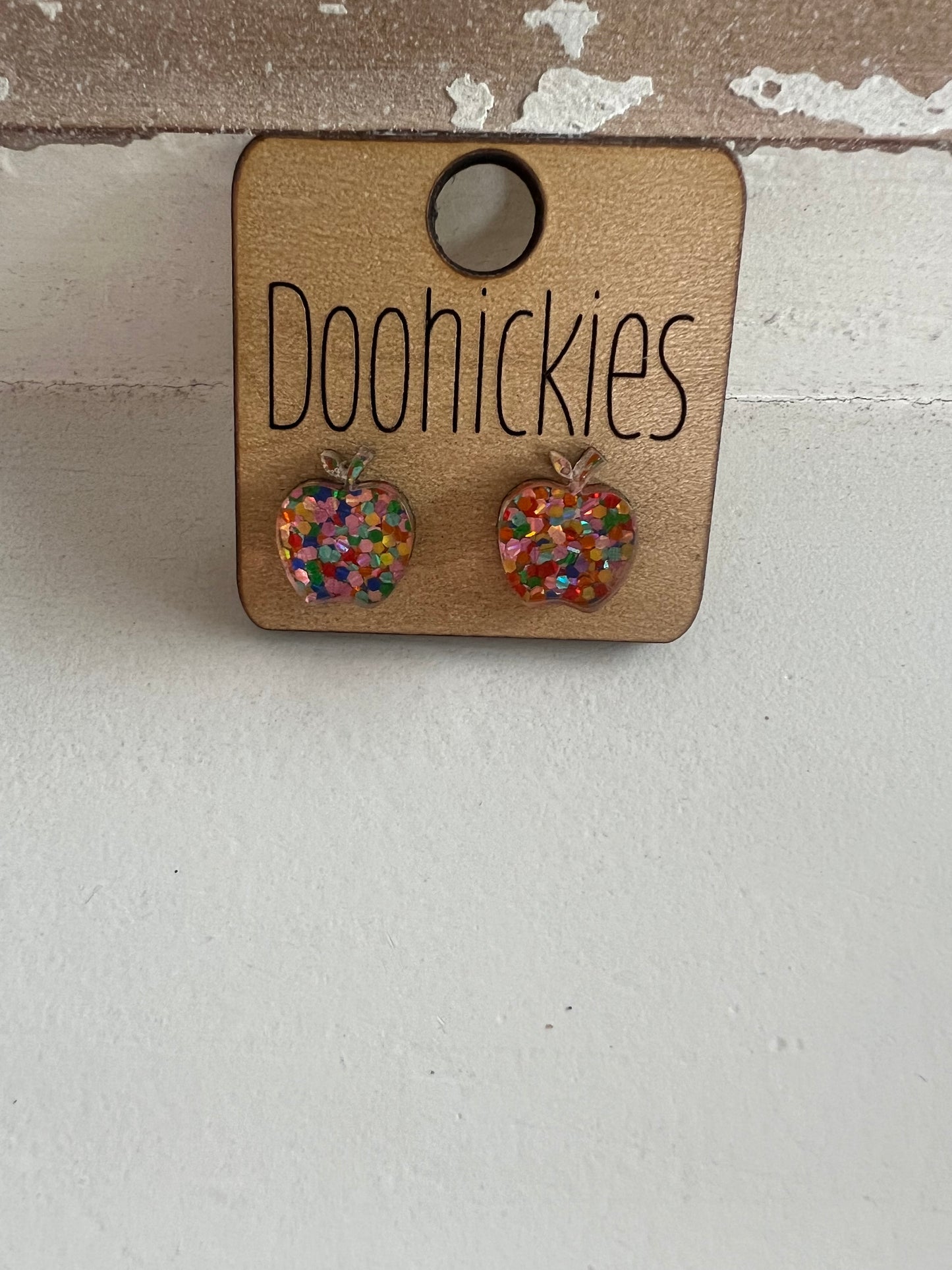 Glitter Confetti Apple Stud Earrings