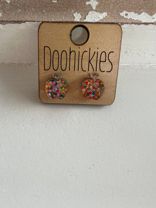 Glitter Confetti Apple Stud Earrings