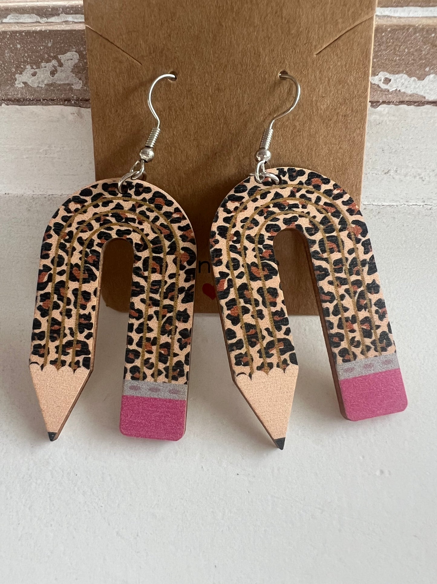 Wooden Cheetah Pencil Arch Earrings