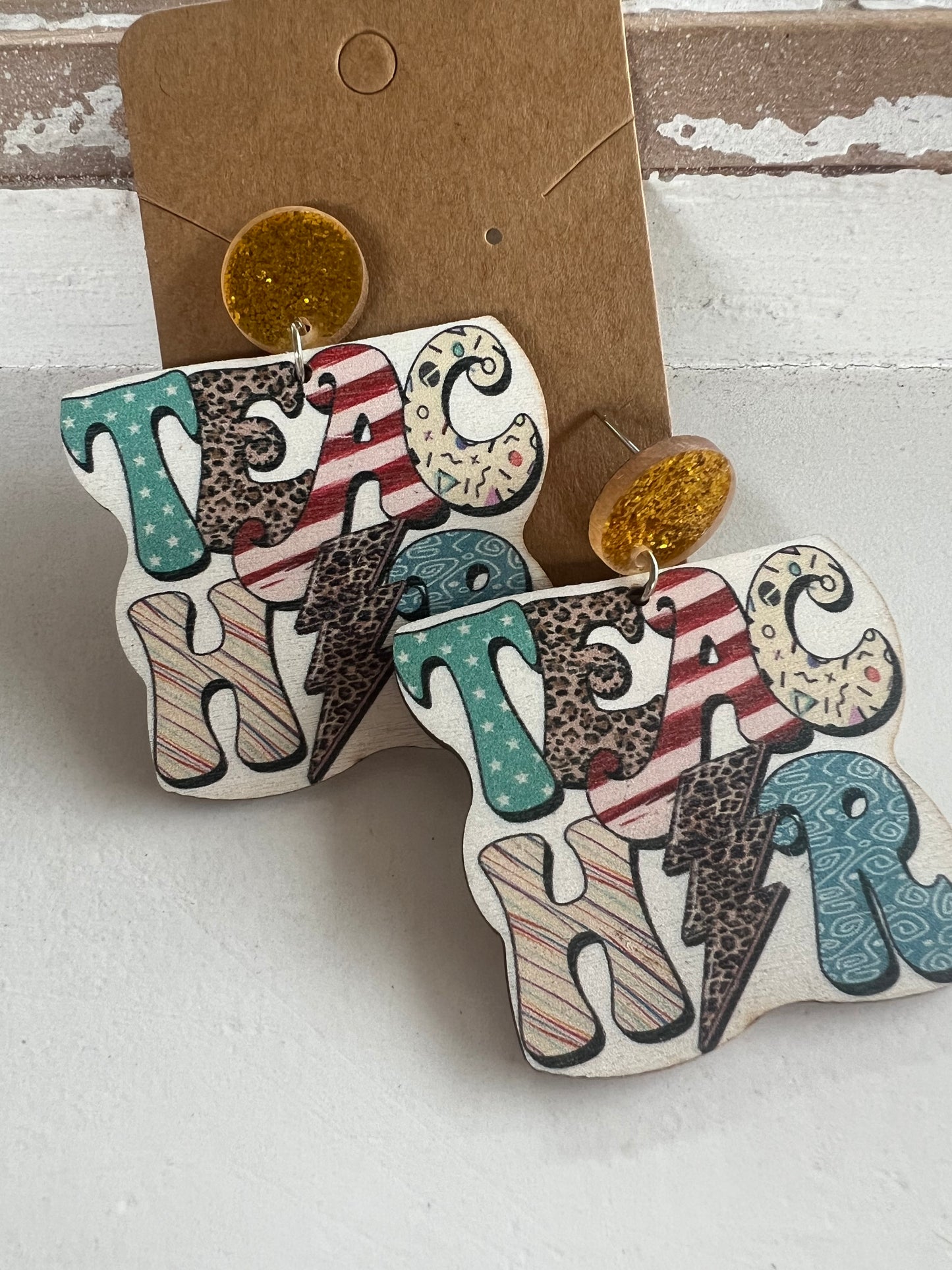 Bubble Letter Lightning Bolt Teacher Earrings