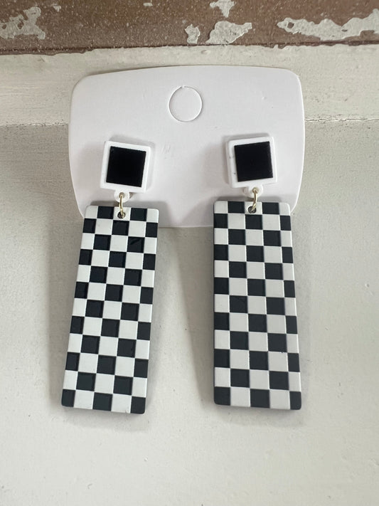 Black Checkered Dangle Earrings