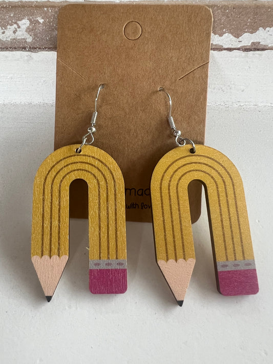 Wooden Pencil Arch Earrings