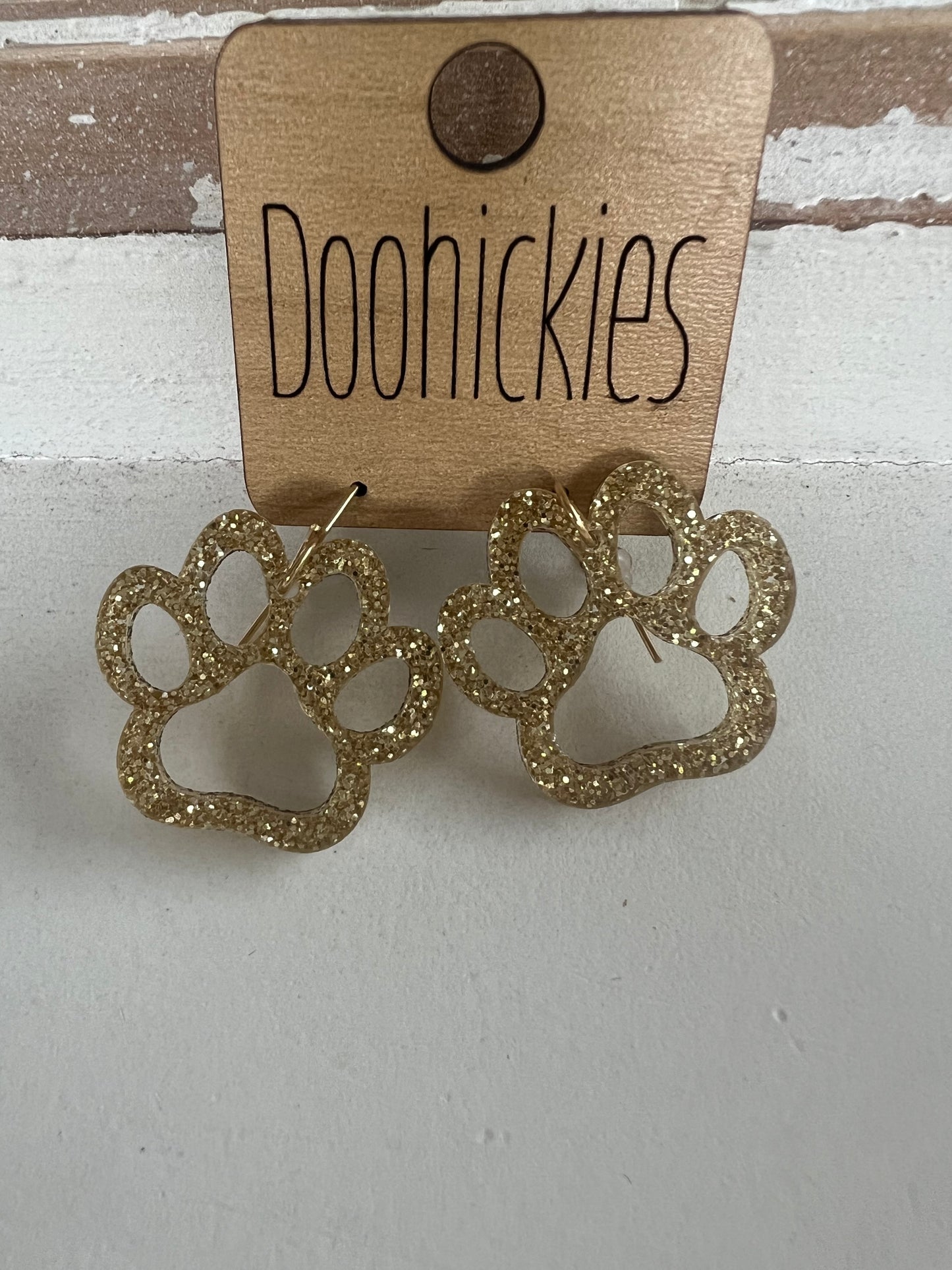 1” Glitter Paw Earrings