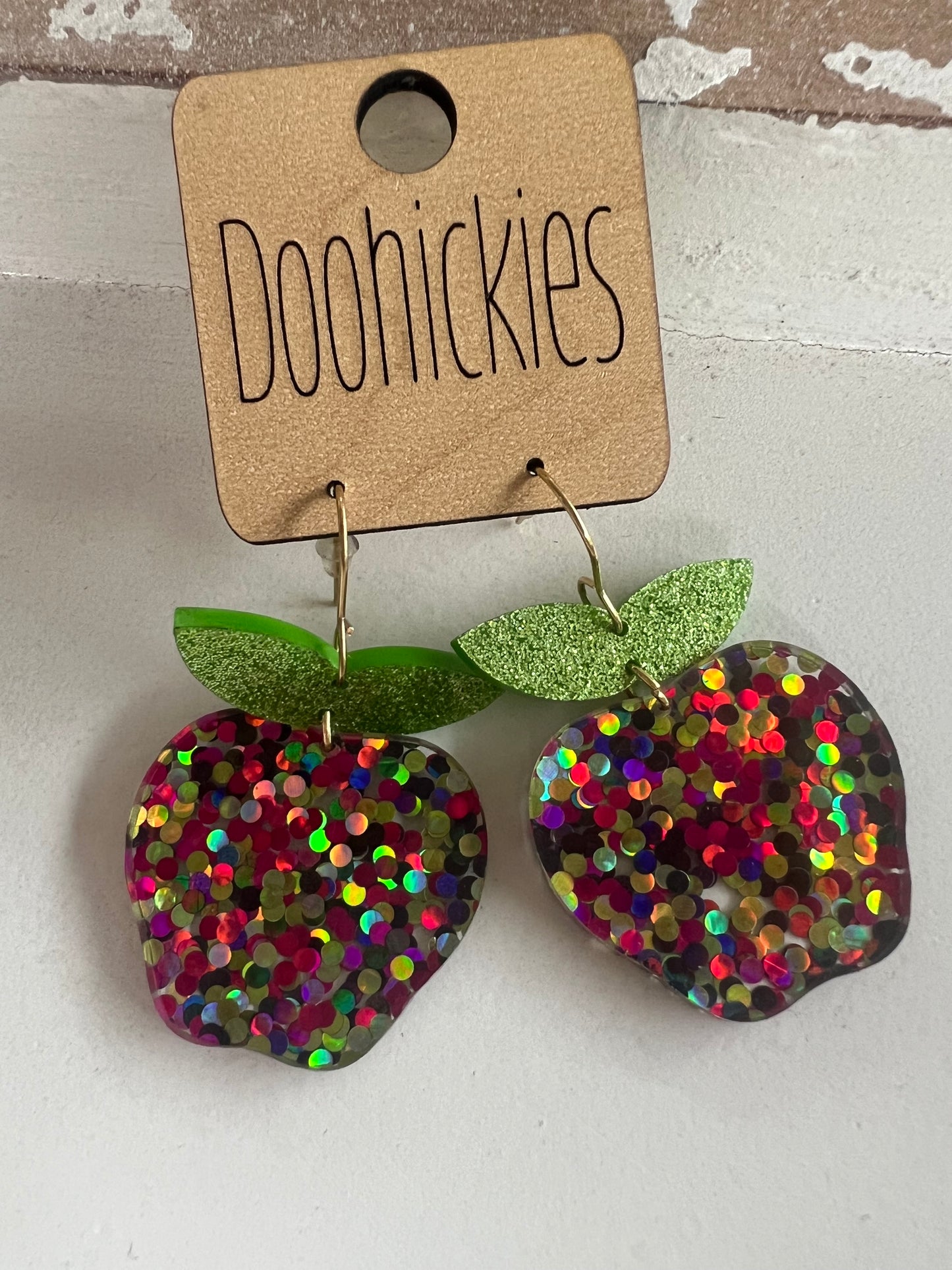 1.5” Glitter Confetti Apple Dangle Earrings