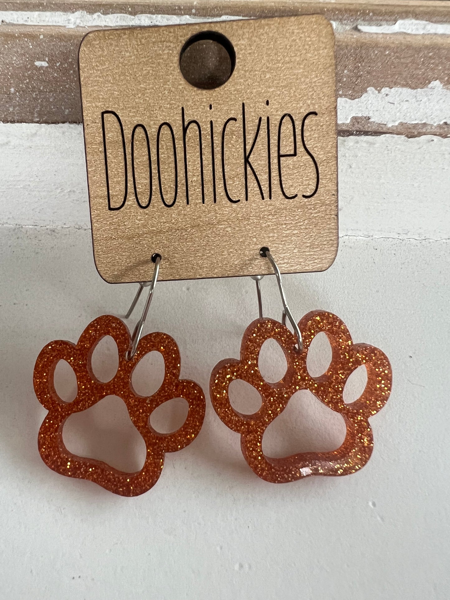 1” Glitter Paw Earrings
