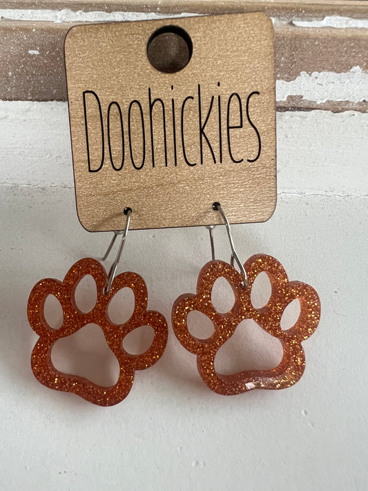 1” Glitter Paw Earrings