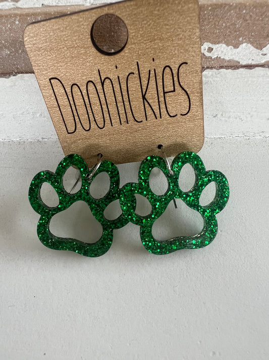 1” Glitter Paw Earrings