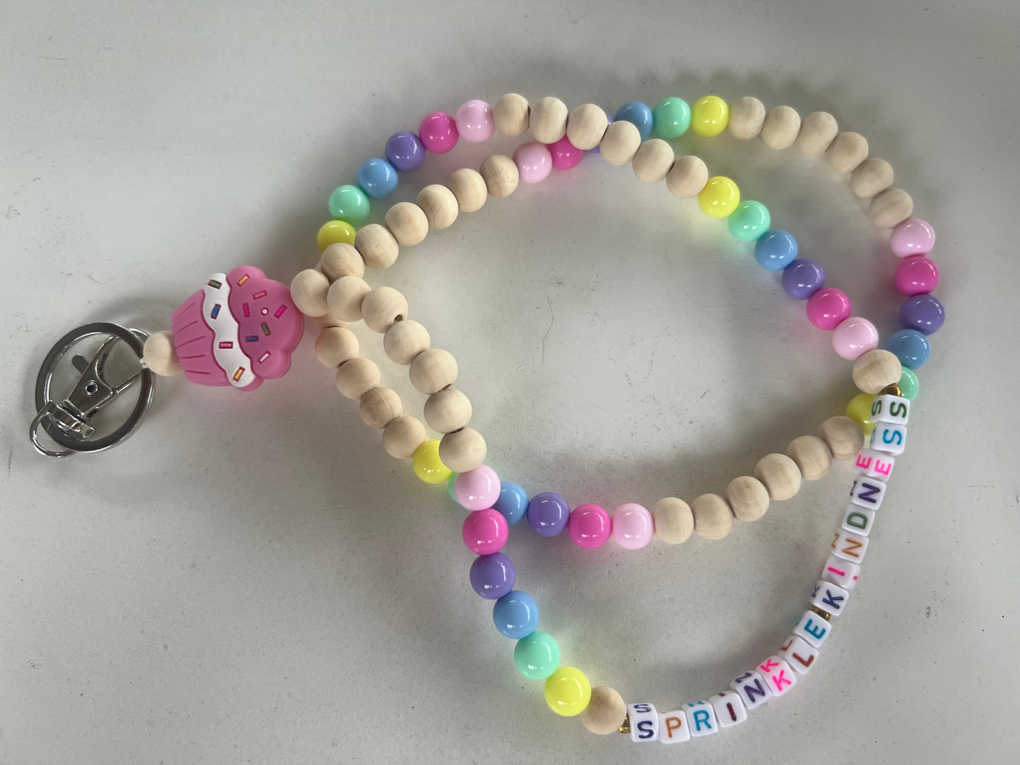 Colorful Teacher Lanyard with Cupcake Charm