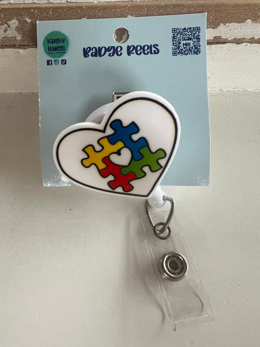 Autism Awareness Puzzle Piece Badge Reel