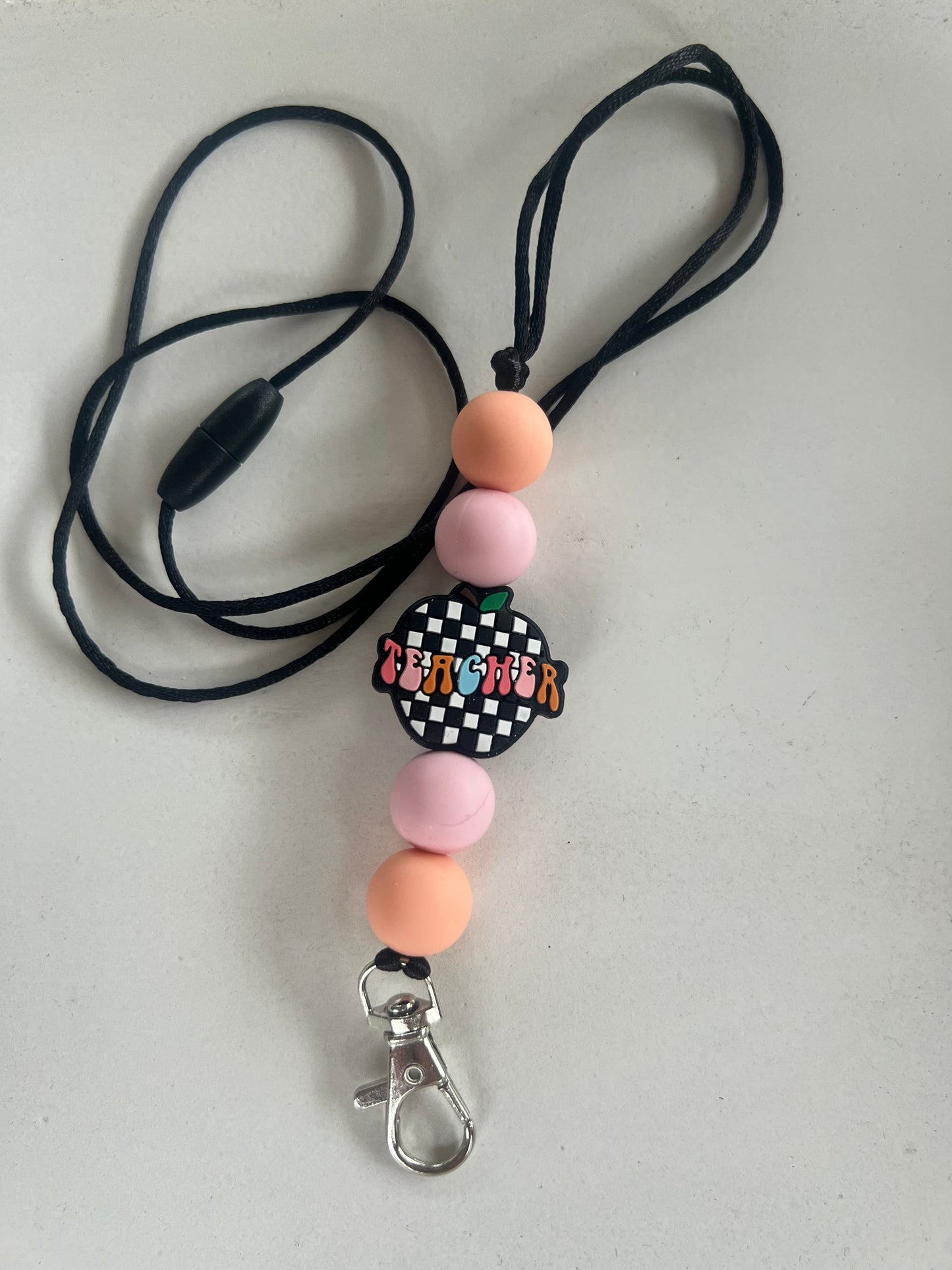 Checkered Apple Teacher Lanyard