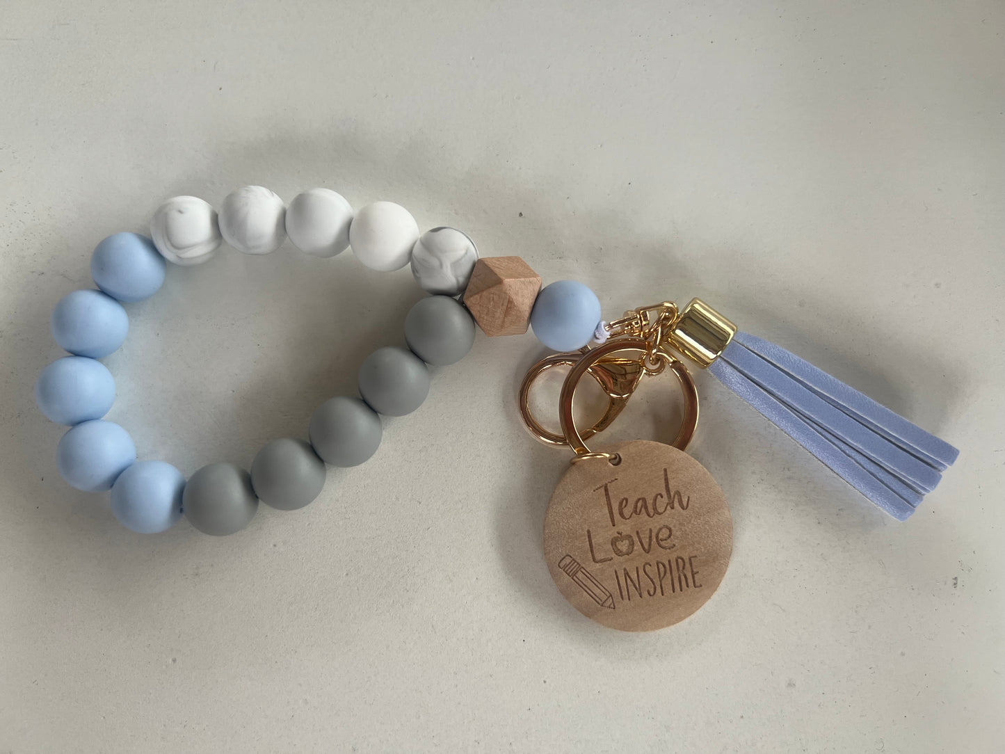 Blue Teach Love Inspire Keychain Wristlet