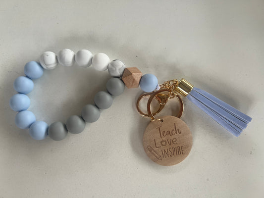 Blue Teach Love Inspire Keychain Wristlet