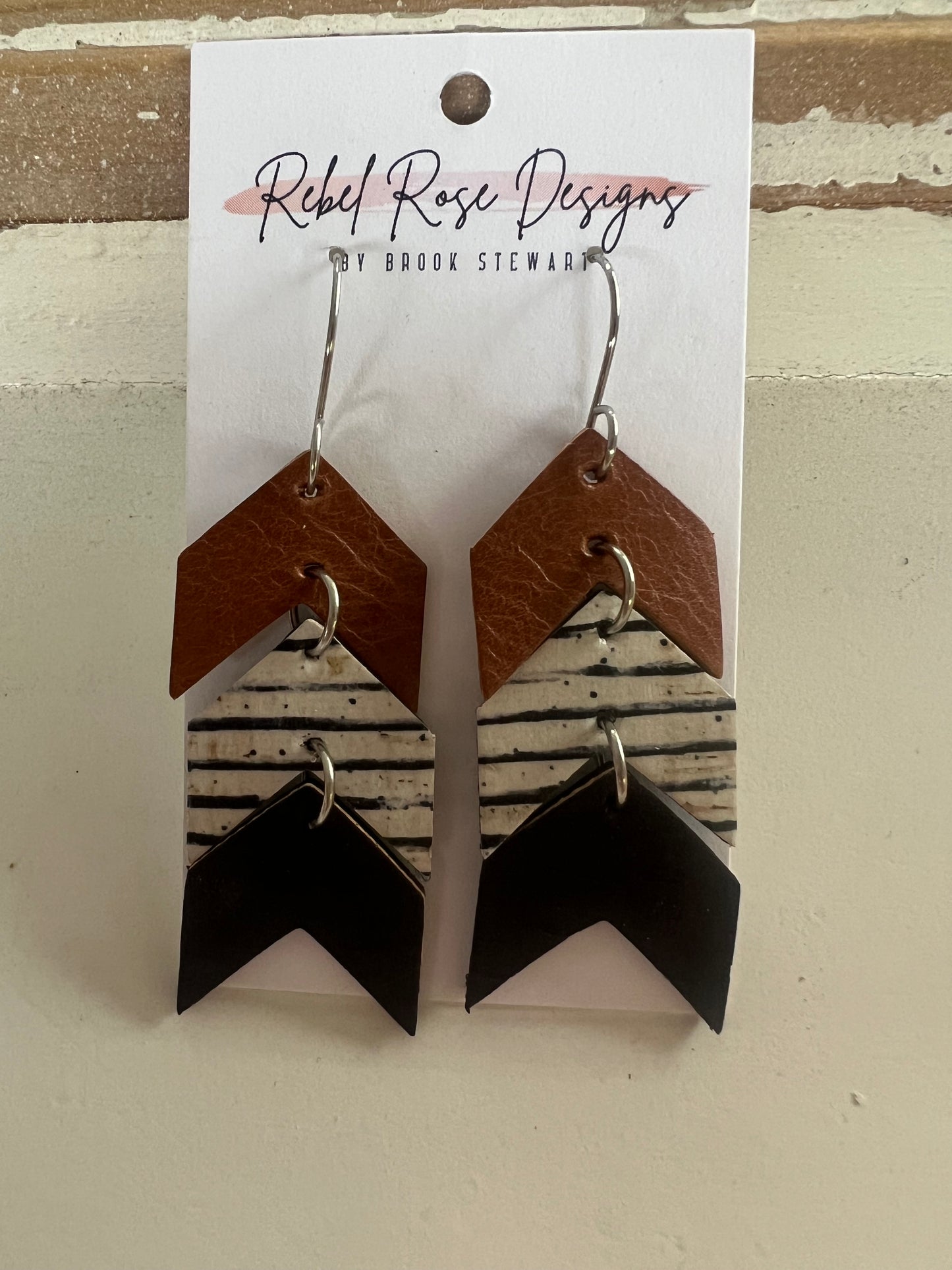 Chevron Neutral Vintage Stripe Earrings